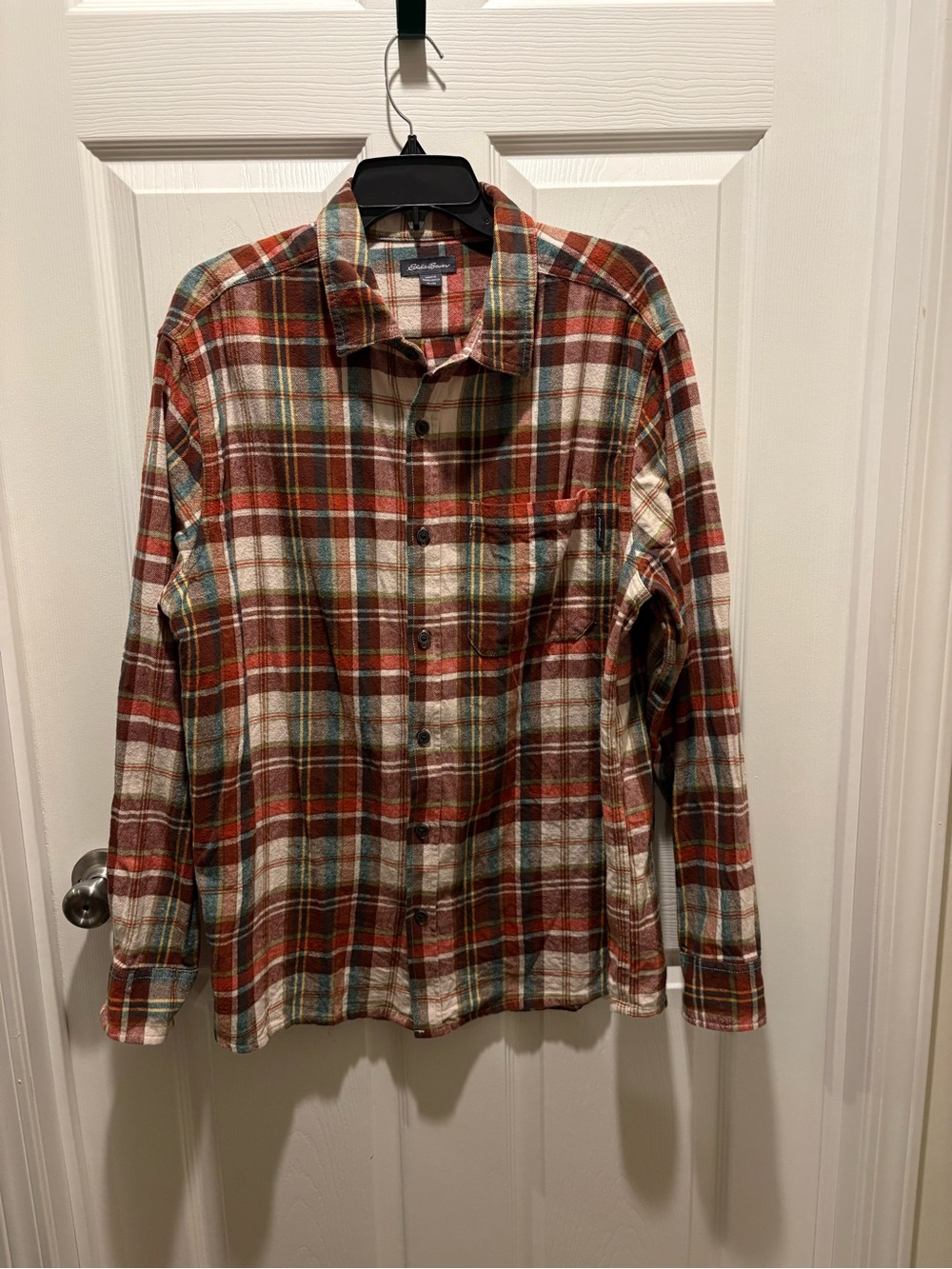 Eddie Bauer Brown and Cream Plaid Button-Down Shirt XL